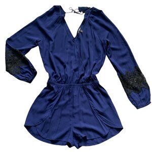 EXPRESS  Romper Sz S‎ Blue w/ Black Lace  Accent #101A